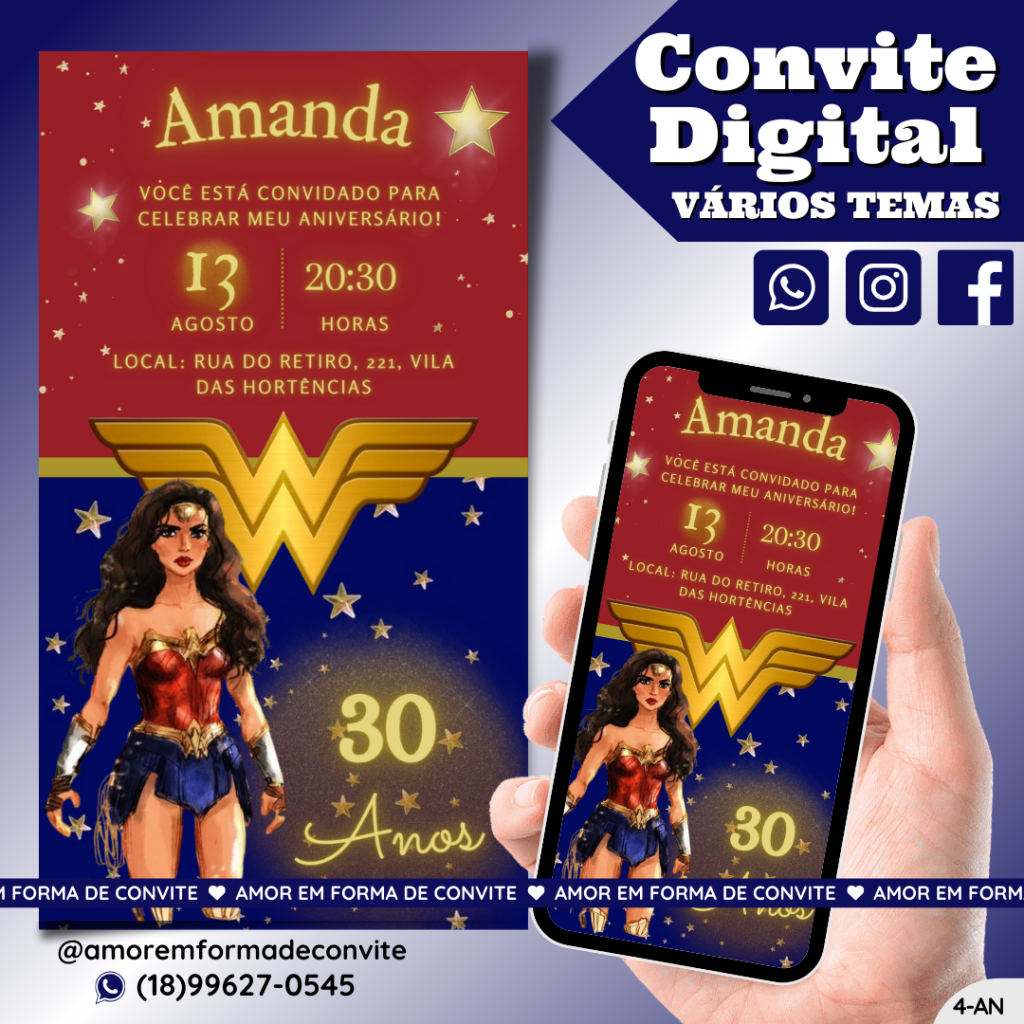 Convite Digital Aniversário - 30 anos Mulher Maravilha - 4-AN