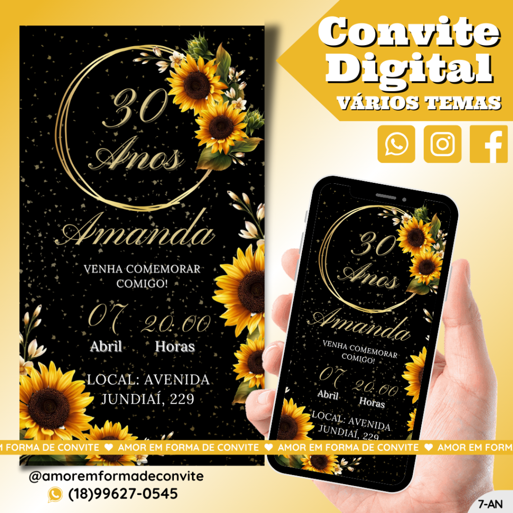 Convite  Digital Aniversário - 30 anos - 7-AN