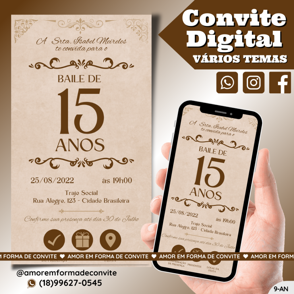 Convite Digital Aniversário - 15 anos Clássico - 9-AN
