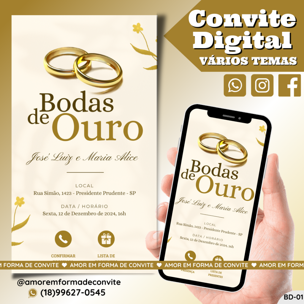 Convite Digital Bodas - Bodas de Ouro - BD-01