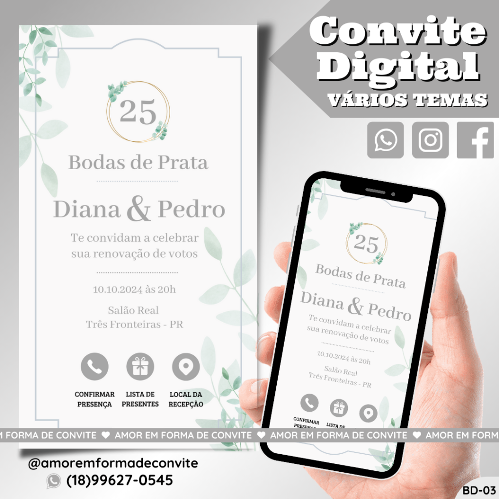 Convite Digital Bodas - Bodas de Prata - BD-03