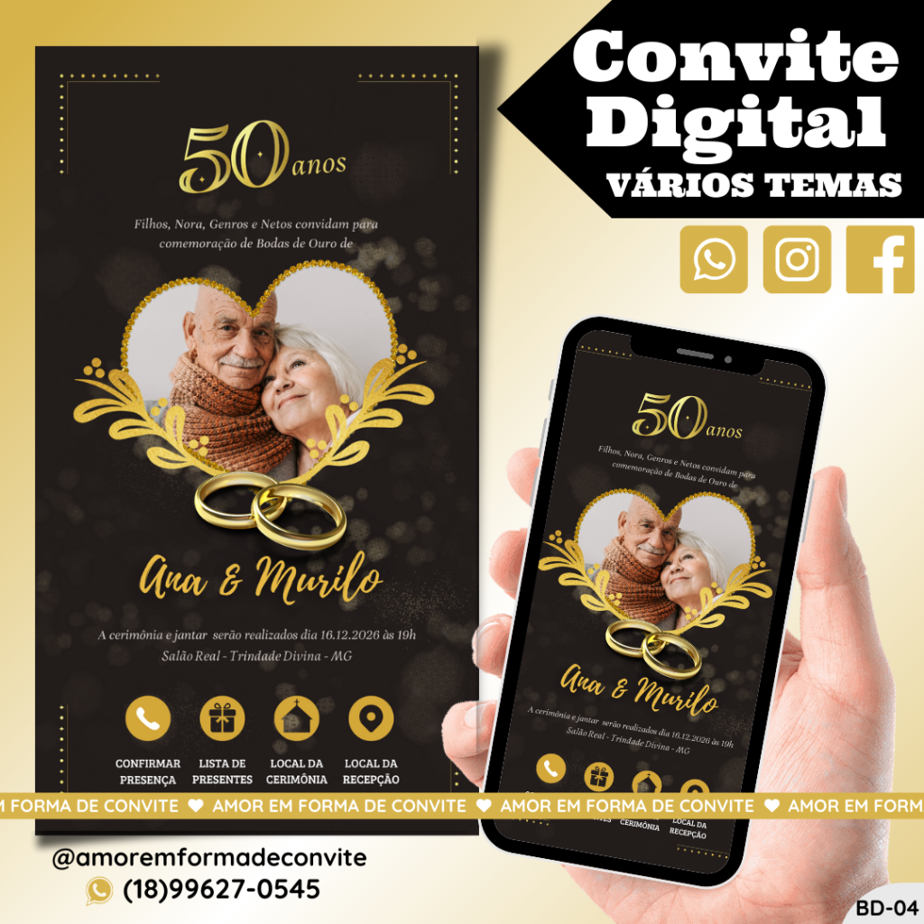 Convite Digital Bodas - Bodas de Ouro - BD-04