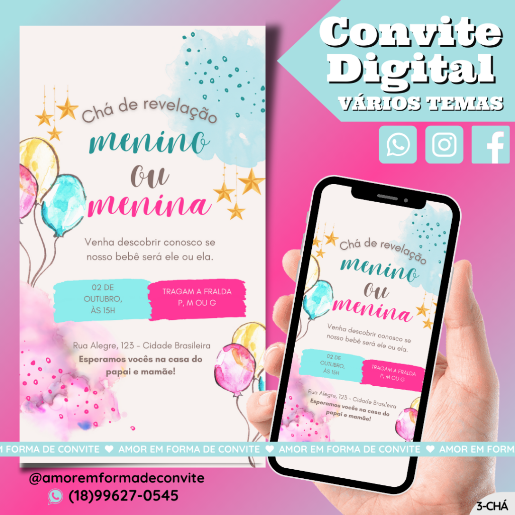 Convite Digital Chá - Chá Revelação - 3-CHA