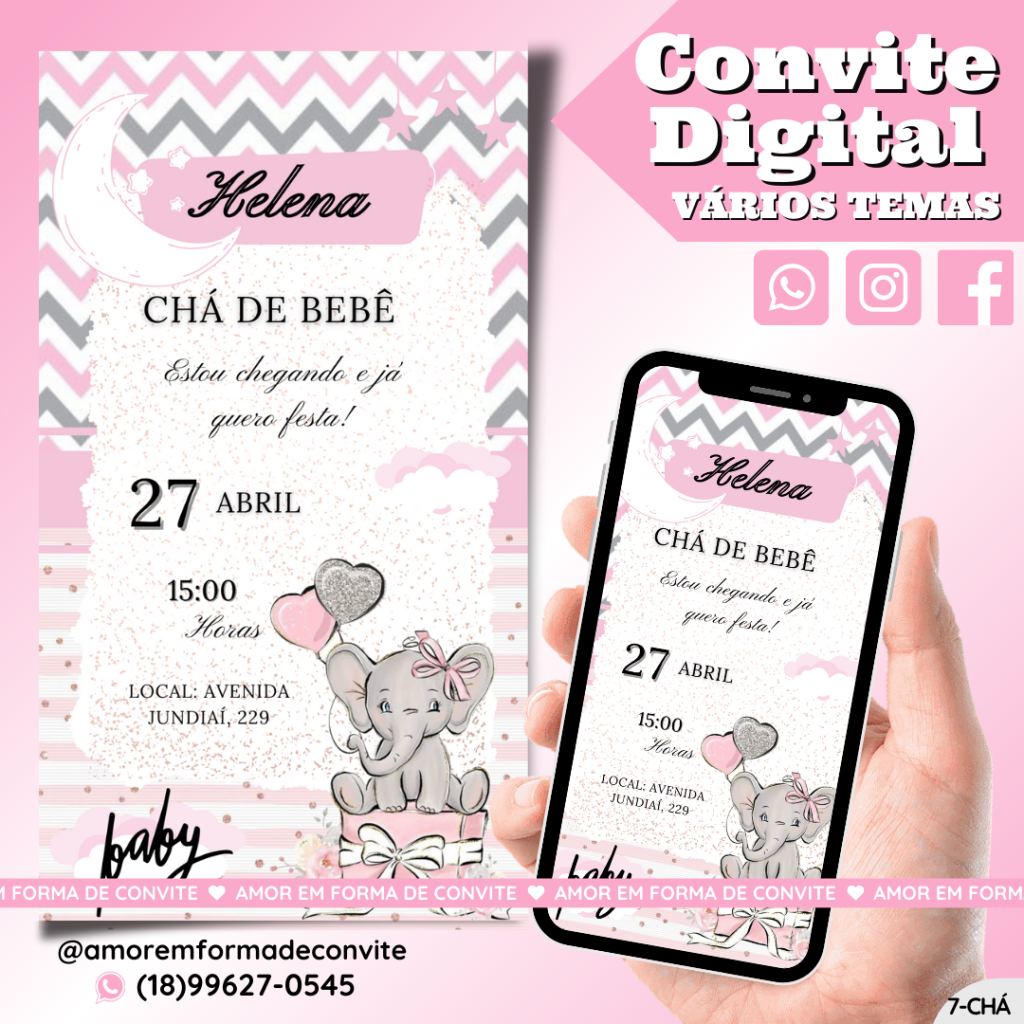 Convite Digital Chá - Chá de Bebe Elefante - 7-CHA