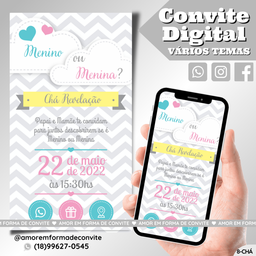 Convite Digital Chá - Chá Revelação - 8-CHA