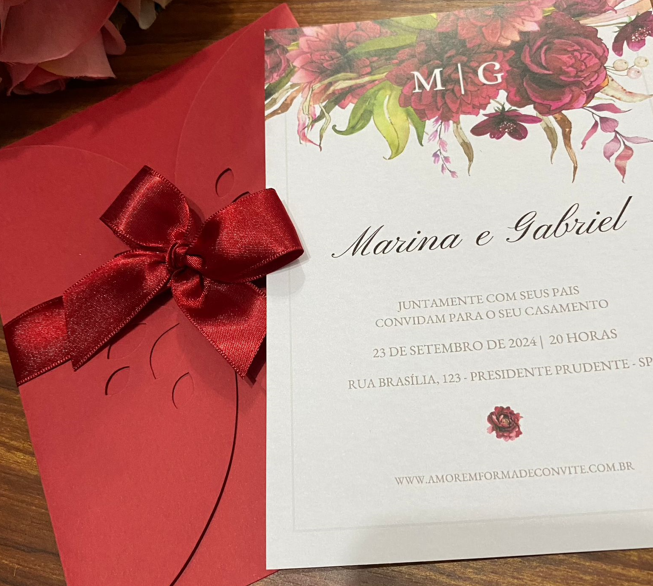 Convite para Casamento com envelope Marsala - CV04