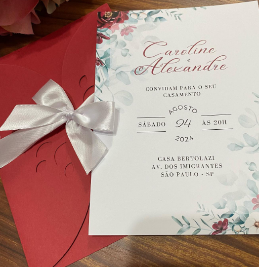 Convite para Casamento com envelope Marsala - CV03