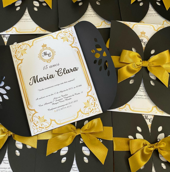 Convite para Casamento com envelope Preto - CV20