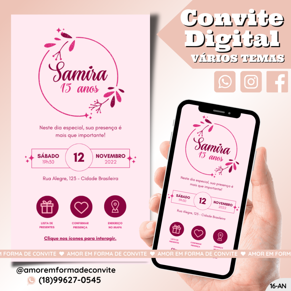 Convite de Aniversário - 15 Anos Rose Brasão - 16-AN