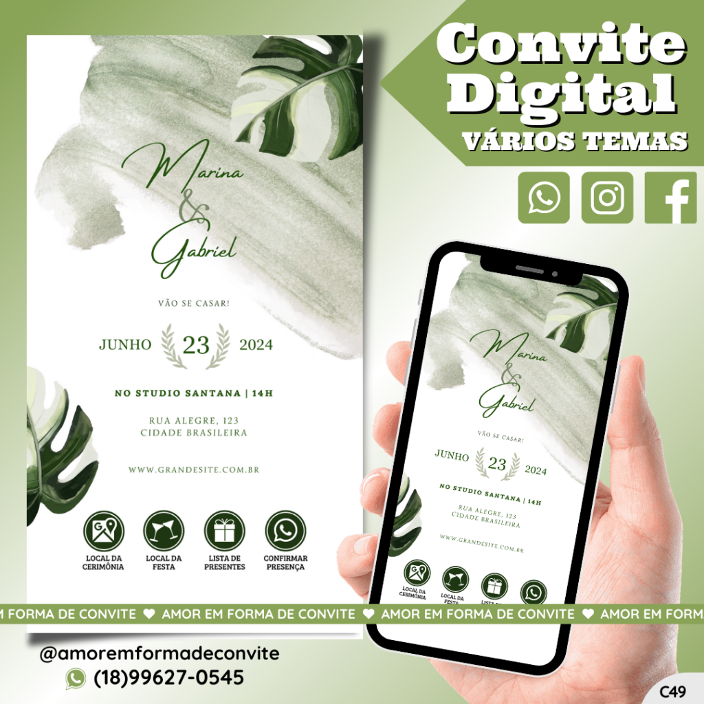 Convite Virtual Digital Interativo Folha Verde - C49