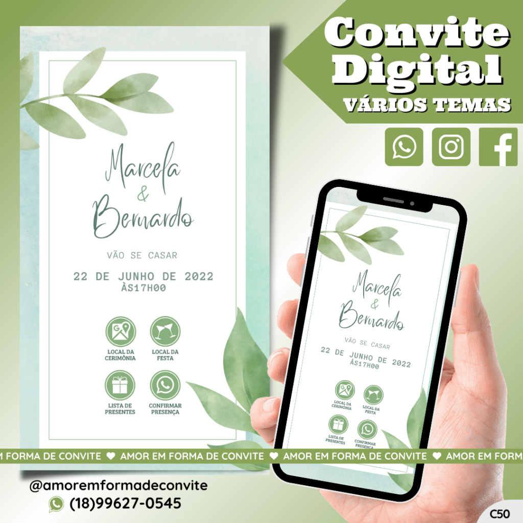 Convite Virtual Digital Interativo Folha Verde - C50