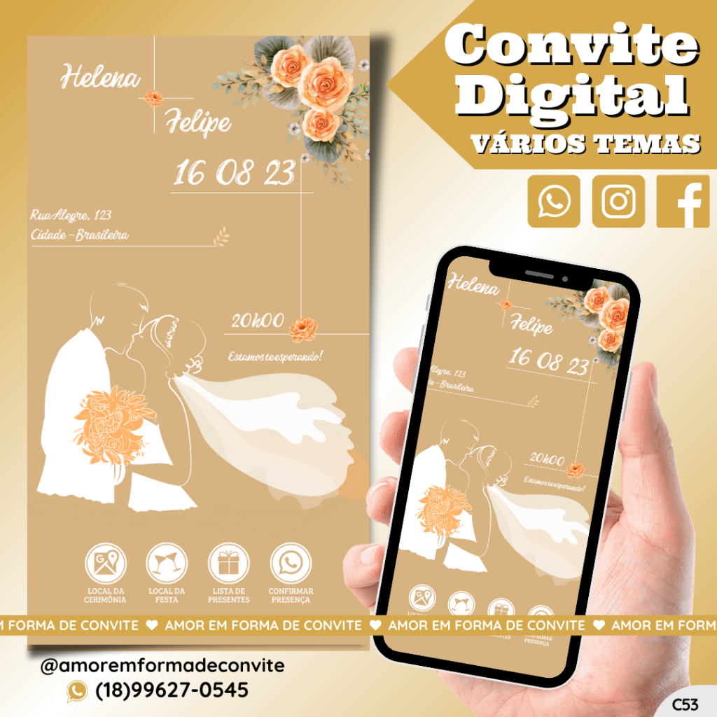 Convite Virtual Digital Interativo Noivos - C53
