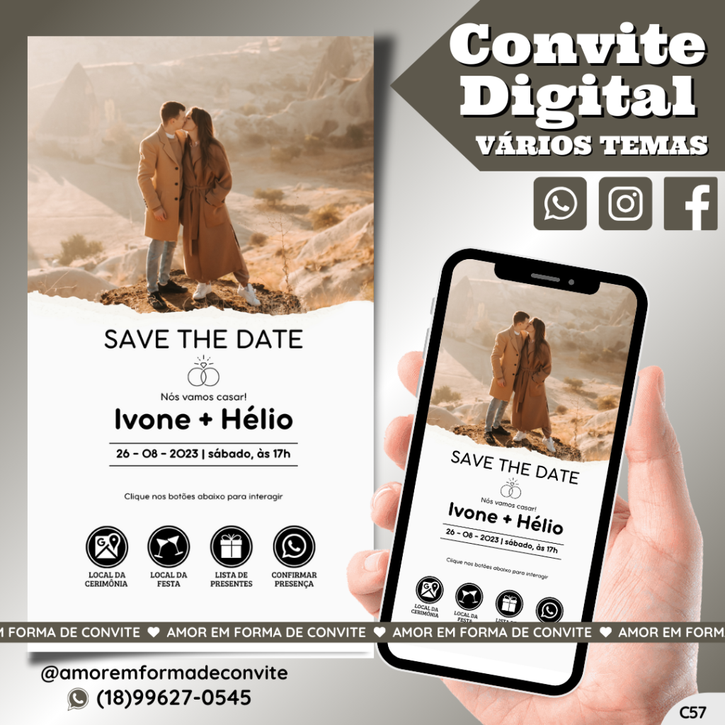 Convite Virtual Digital Interativo Preto com Foto - C57