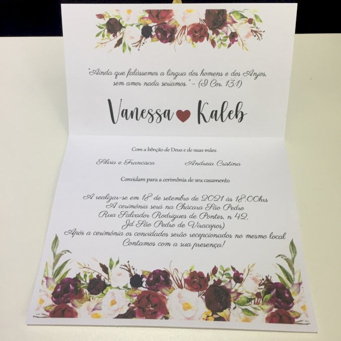 Convite de Casamento (Mini - 01) Floral Marsala 