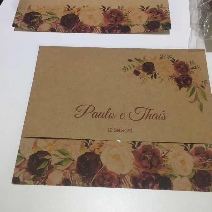 Convite de Casamento (Mini - 03) Kraft, Rústico Floral Marsala 