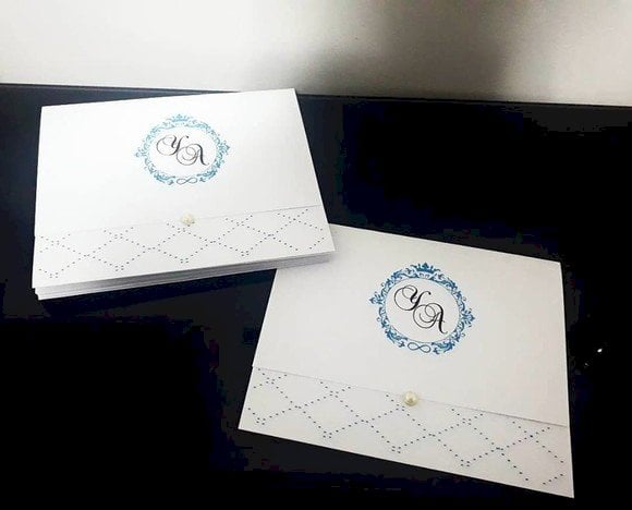 Convite de Casamento (Mini - 06) Arabesco Listras Azul 