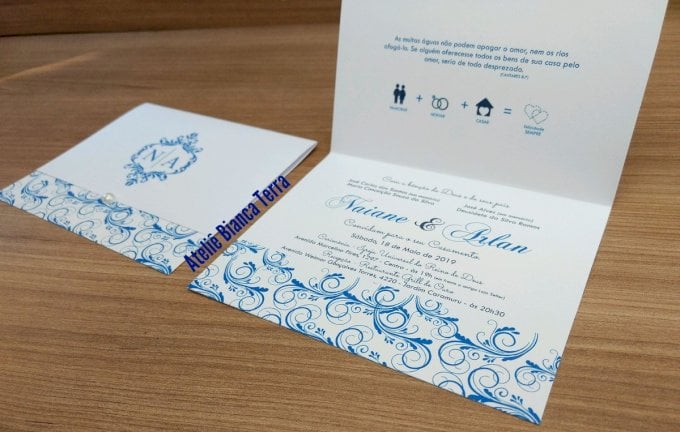 Convite de Casamento (Mini - 07) Arabesco Azul