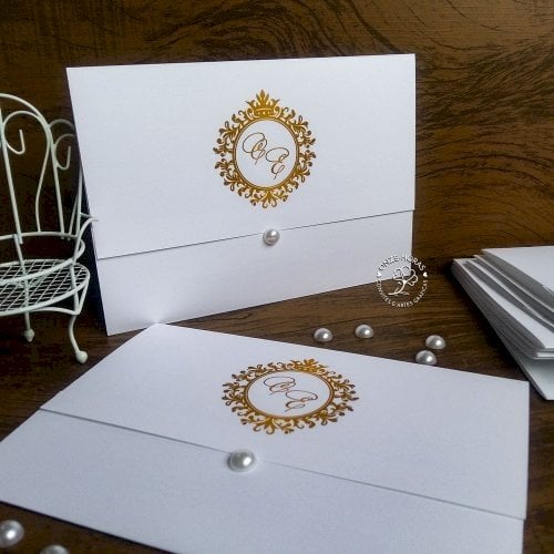 Convite de Casamento (Mini - 08) Dourado LIso Simples Branco