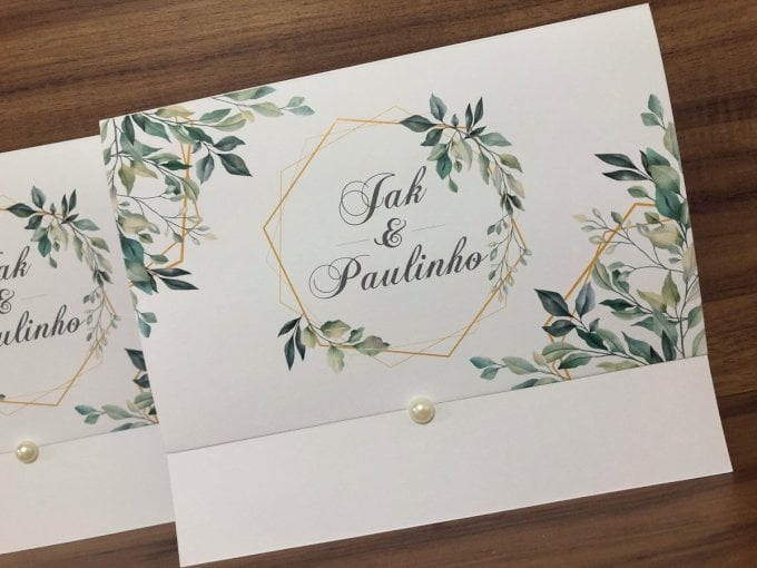 Convite de Casamento (Mini - 10) Floral Verde menta Arabesco 