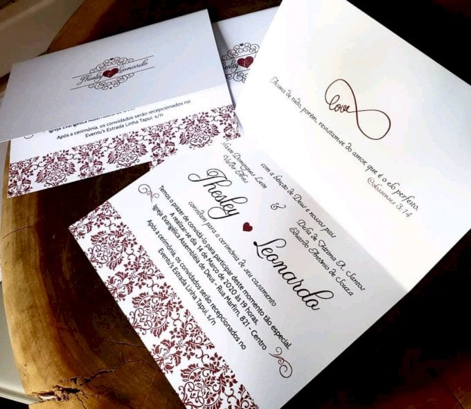 Convite de Casamento (Mini - 11) Arabesco Marsala Vinho