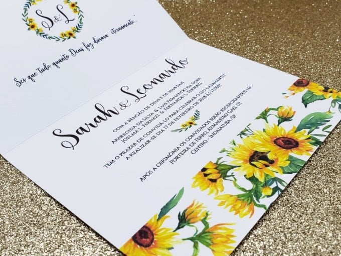 Convite de Casamento (Mini - 12) Floral Amarelo Girassol