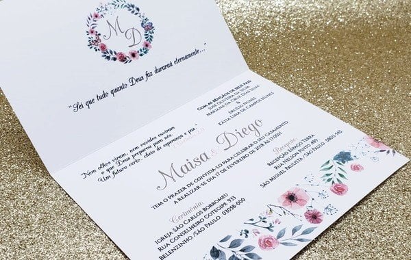 Convite de Casamento (Mini - 13) Floral Rose rosa