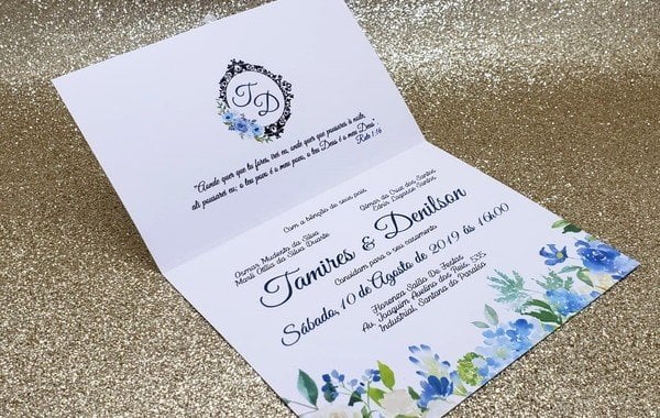 Convite de Casamento (Mini - 14) Floral Azul Serenitty bebe