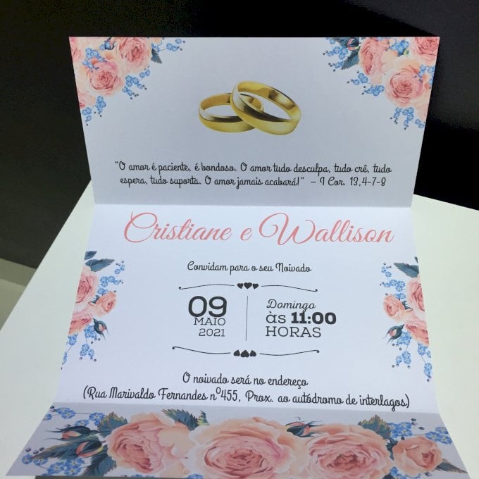 Convite de Casamento (Premium - 03) Floral Rose Rosa