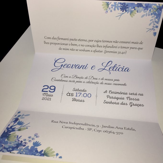 Convite de Casamento (Premium - 04) Floral Azul Serenitty Royal