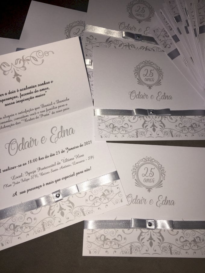 Convite de Casamento  (A4 Bodas - 14) Arabesco Prata