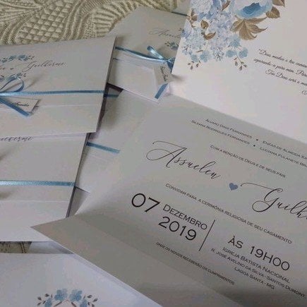 Convite de Casamento (Premium - 06) Floral Azul 