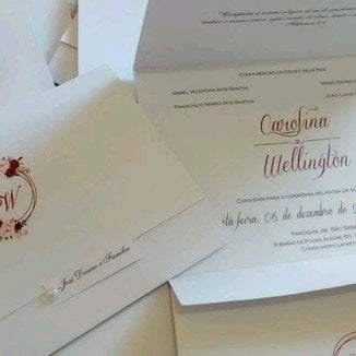 Convite de Casamento (Premium - 07) Floral Marsala e Branco