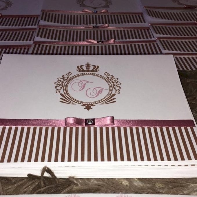 Convite de Casamento (A4 - 29) Listras Rose e Preto