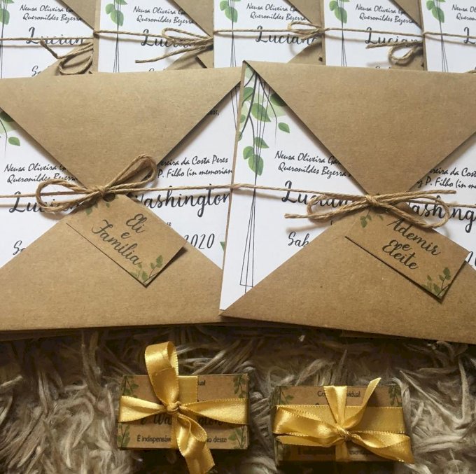 Convite de Casamento (Premium - 13) Kraft Rústico