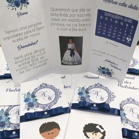 Manual dos Padrinhos, Daminha, Pajem, Livreto (Manual L - 07) Azul Bic, Azul Royal