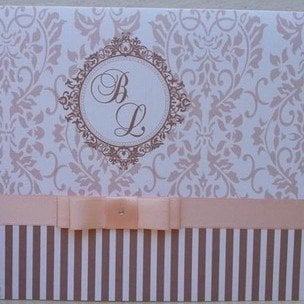 Convite para 15 Anos (A4 15anos - 12) Arabesco Dourado e Rose com listras