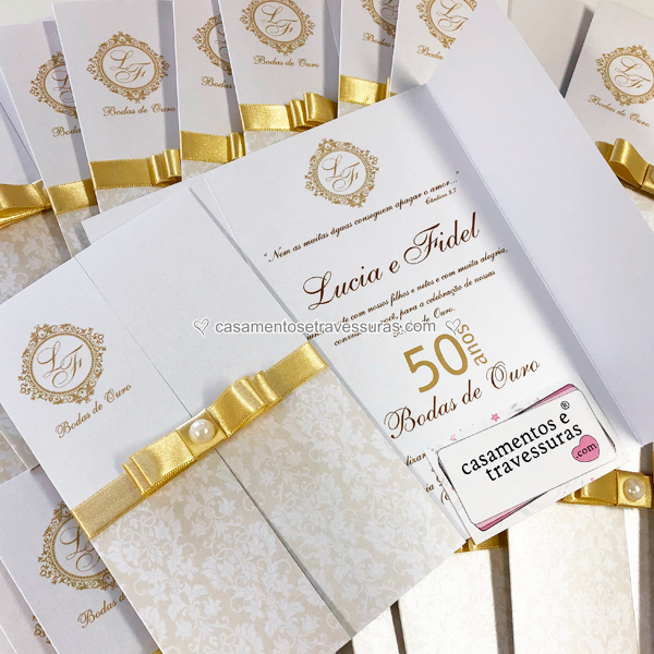 Convite de Casamento (A4 Bodas - 11) Bodas de Ouro Dourado
