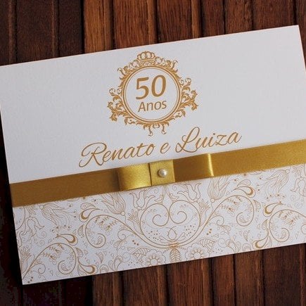 Convite de Casamento (A4 Bodas - 10) Bodas de Ouro Dourado Brasão