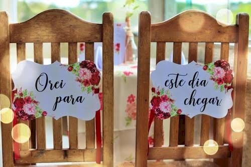 Par de Placas para Cadeiras dos noivos (Diversos - 41) Floral Rose Rosa