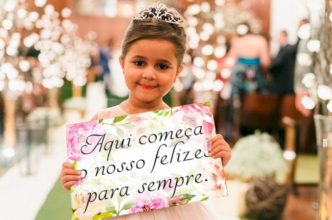 Plaquinhas Para Entrada de Daminha e Pajen (Diversos - 48) Floral Rose Aqui começa