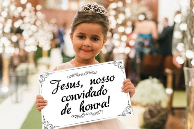 Plaquinhas Para Entrada de Daminha e Pajen (Diversos - 55) Floral Jesus Nosso Convidado de Honra