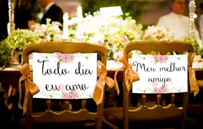 Par de Placas para Cadeiras dos noivos (Diversos - 59) Floral Rose Rosa