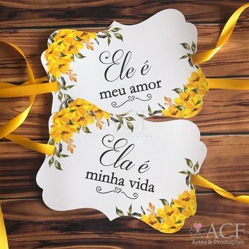 Par de Placas para Cadeiras dos noivos (Diversos - 60) Floral Amarelo
