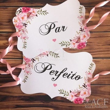 Par de Placas para Cadeiras dos noivos (Diversos - 62) Floral Rose