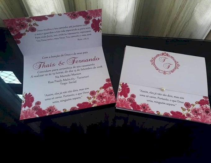 Convite de Casamento (Mini - 21) Floral Rosa Vermelho