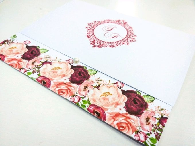 Convite de Casamento (Mini - 22) Floral Rose Rosa