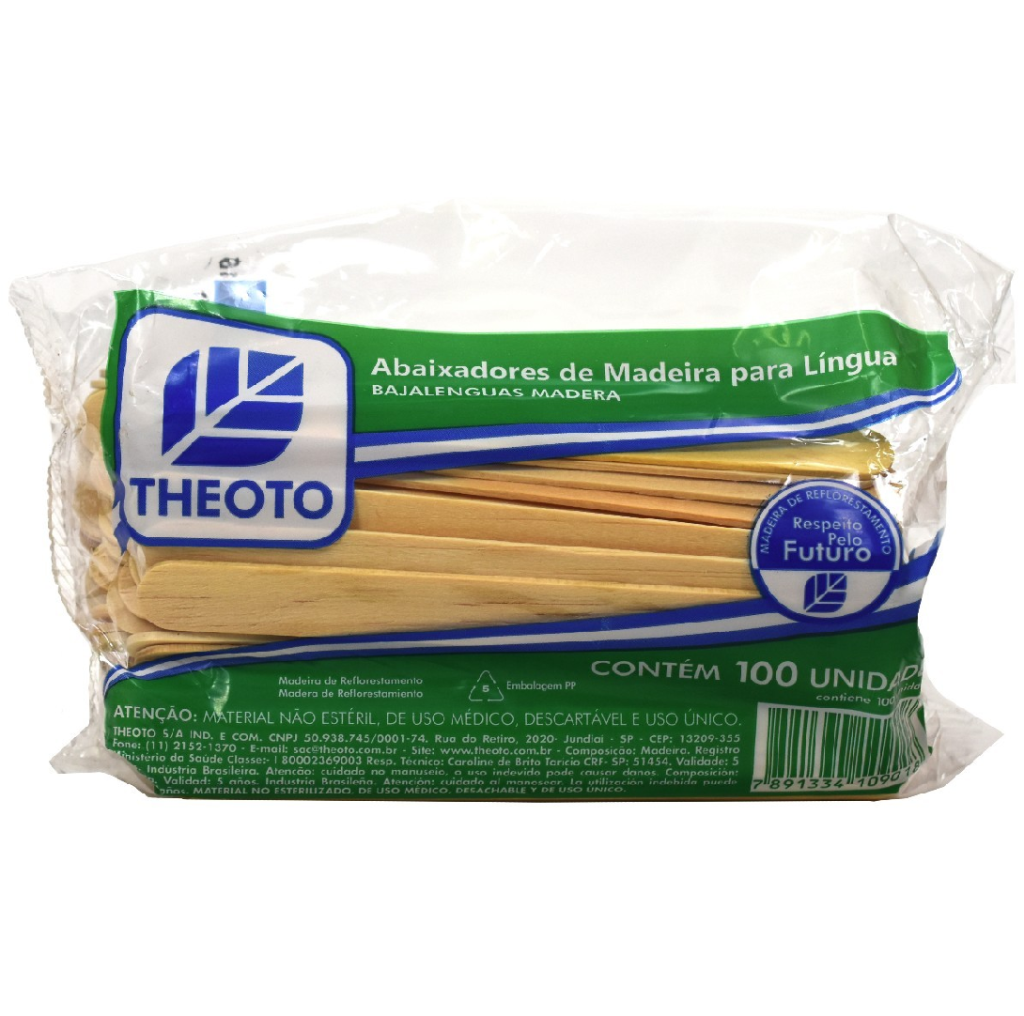 Palito abaixador de língua theoto - pct c/ 100 un