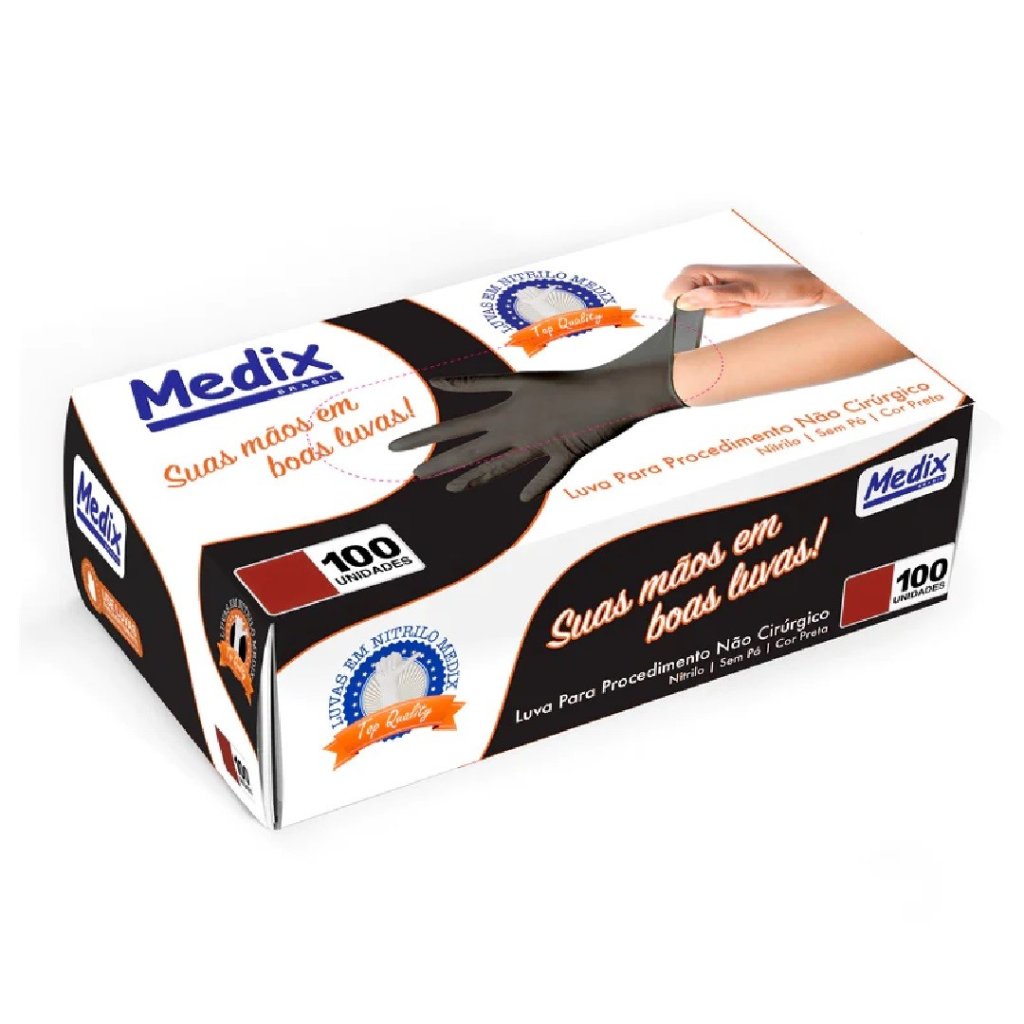 Luva Nitrilica Medix Black - Cx c/ 100 Un