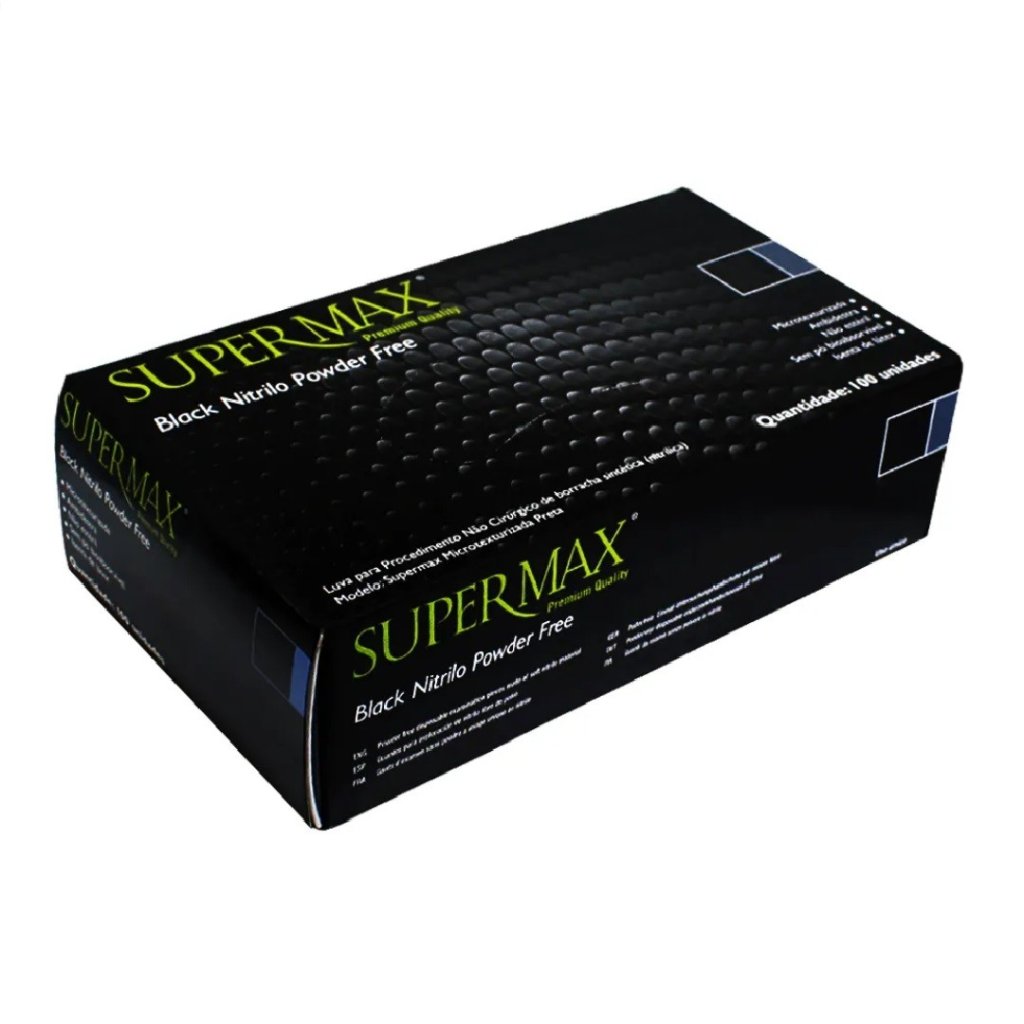Luva Nitrilica Super Max Black - Cx c/ 100 Un