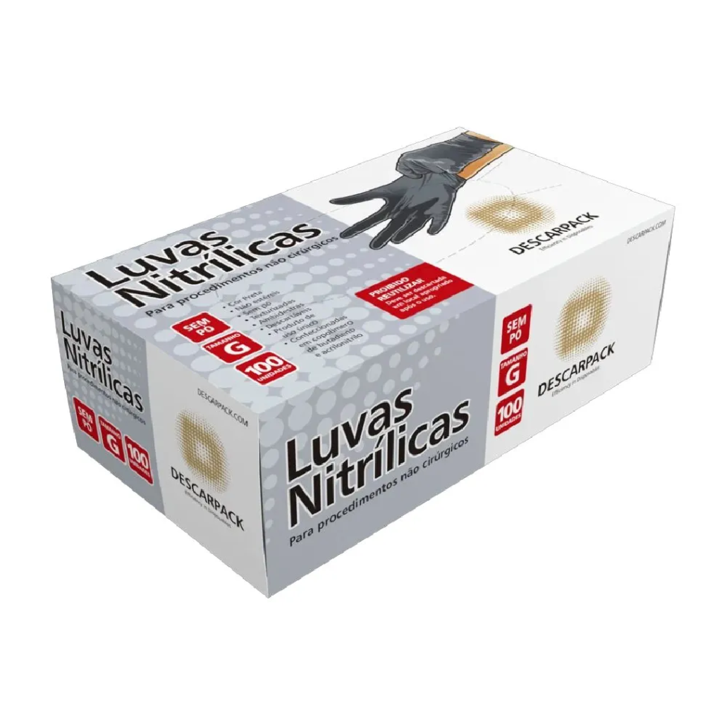 Luva nitrílica Descarpack Preta - Cx c/ 100 Un